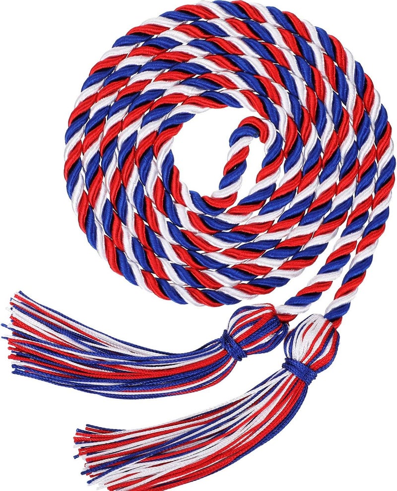 TecUnite Graduation Cords Honor 2026 Polyester Yarn Decorative Garland Twist Ties with Tassels for Bachelor Gown Graduation(Blue Red with White) - Image 1